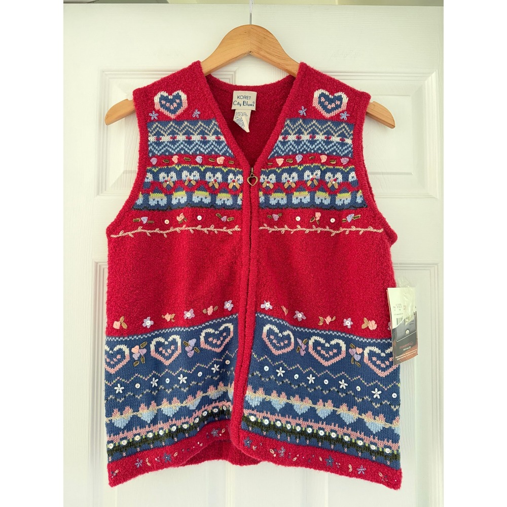 Vintage Koret Womens Knit Red Vest Cottage Retro Grandmacore